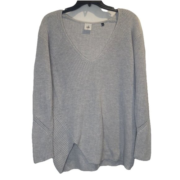 Cabi Women’s Cloud Gray Cotton V Neck Pullover Side Zip Sweater Top Sz M - Picture 1 of 10